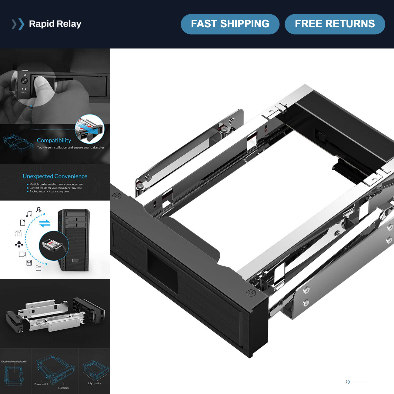 5.25" Trayless Hot Swap Mobile Rack for 3.5" SATA Hard Drive & SSD Adapter