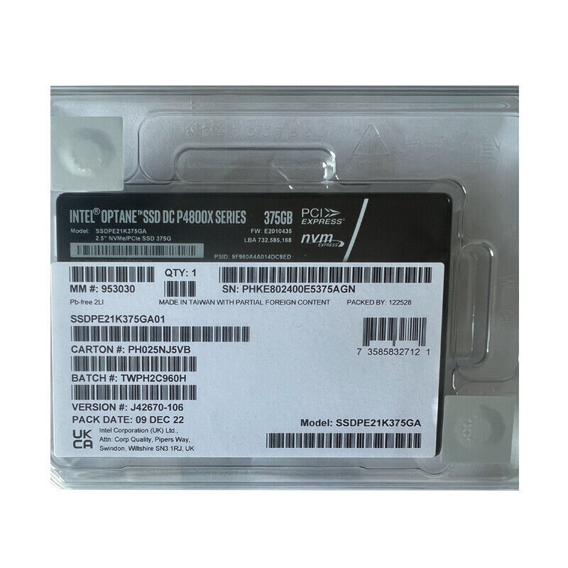 HP 375GB Intel SSD U.2 P4800x SERIES Optane NVME/PCIE SSDPE21K375GAP