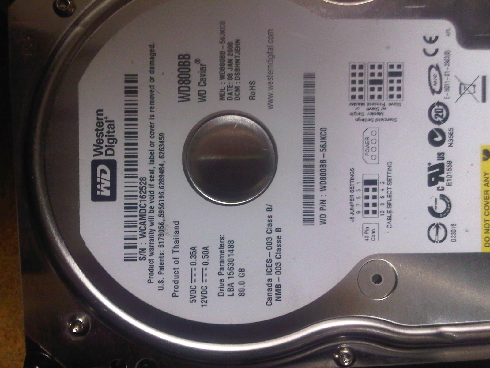 WESTERN DIGITAL WD WD800BB-56JKC0 80GB IDE HARD DISK DRIVE DSBHNTJEHN