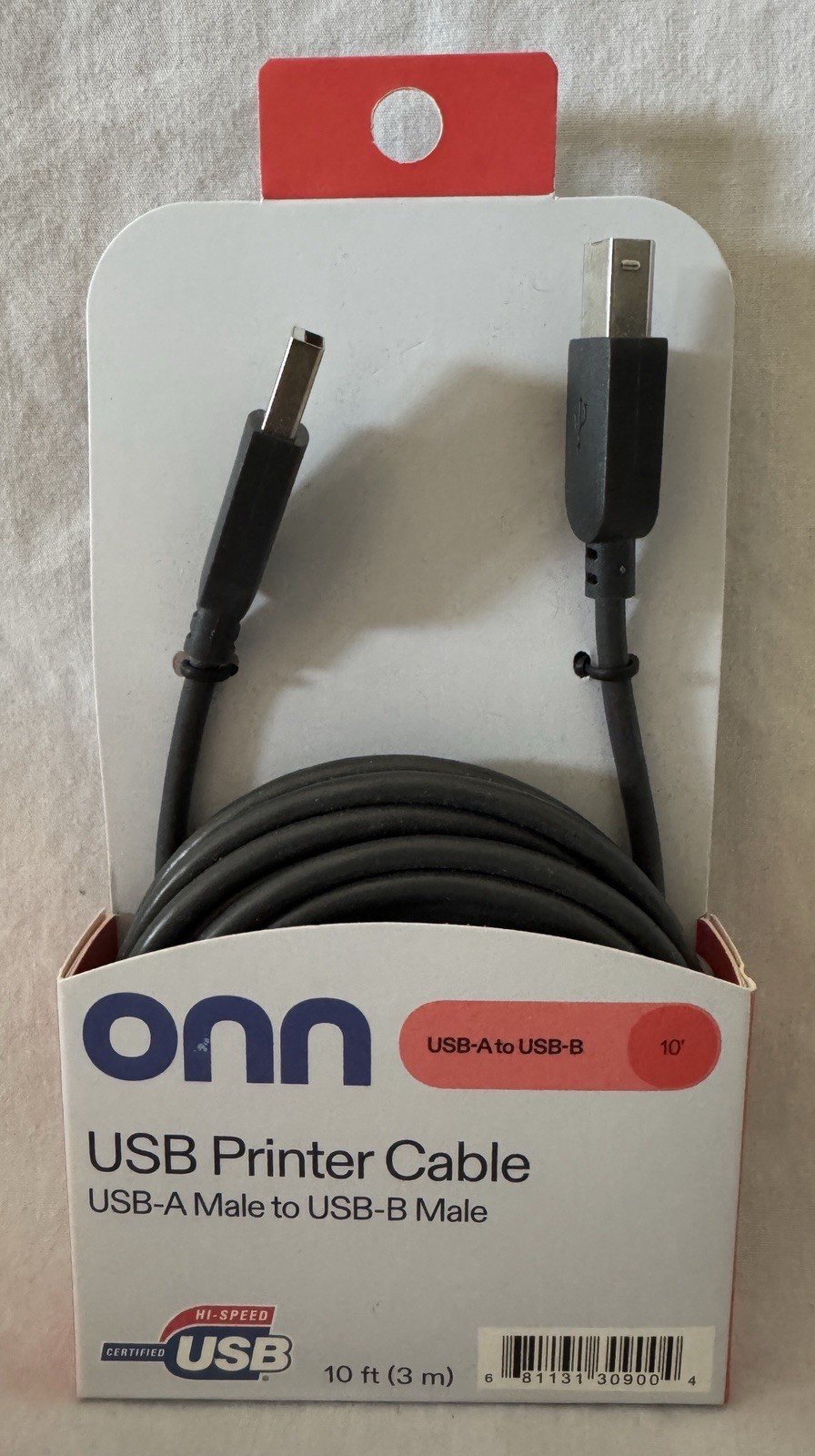 Surf Onn Printer Cable 10ft USB-A Male to USB-B Male Transfer Speed 480 Mbps