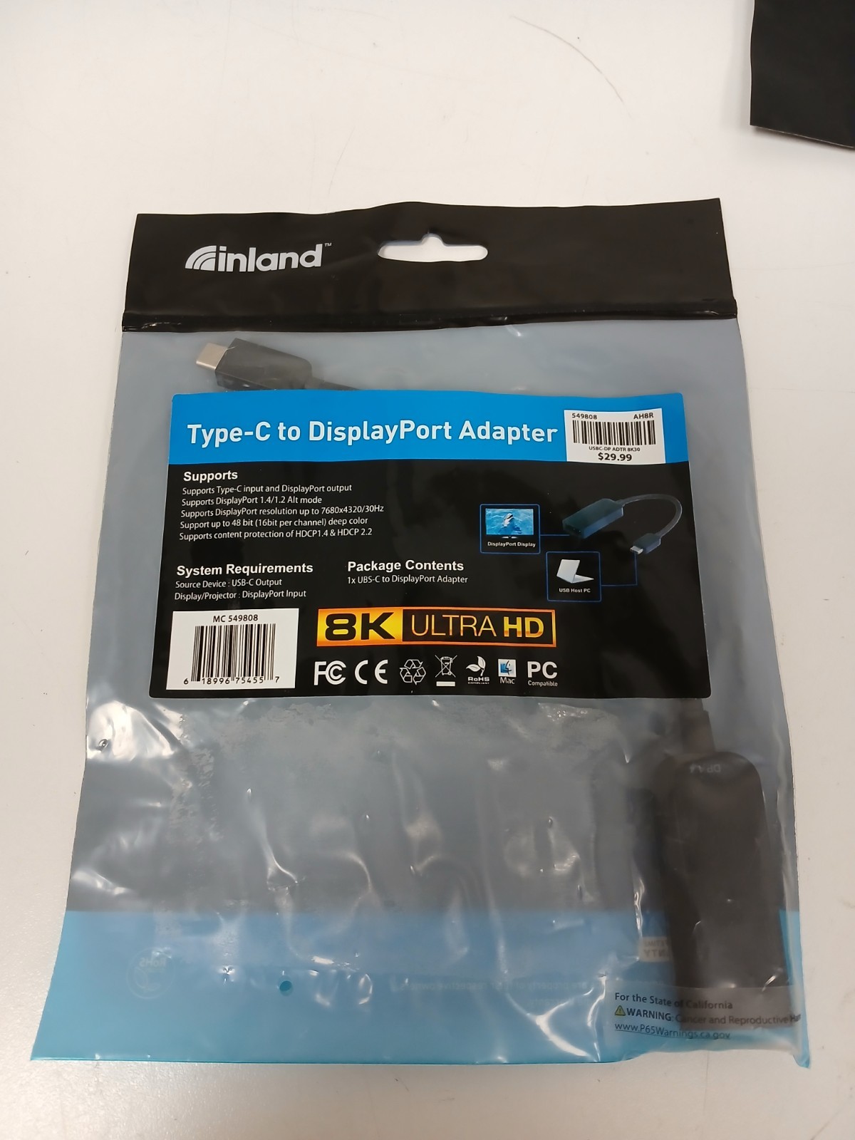 Inland USB-C to DisplayPort Cable 8K Ultra HD