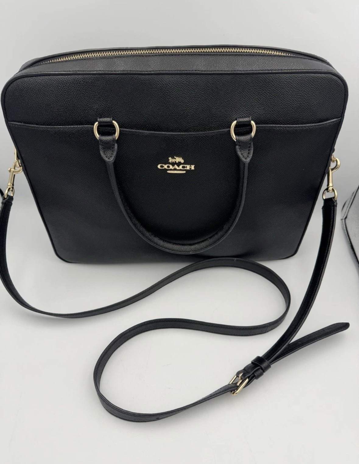 Coach Laptop Bag in Crossgrain Leather Black Crossbody F39022  MSRP $450