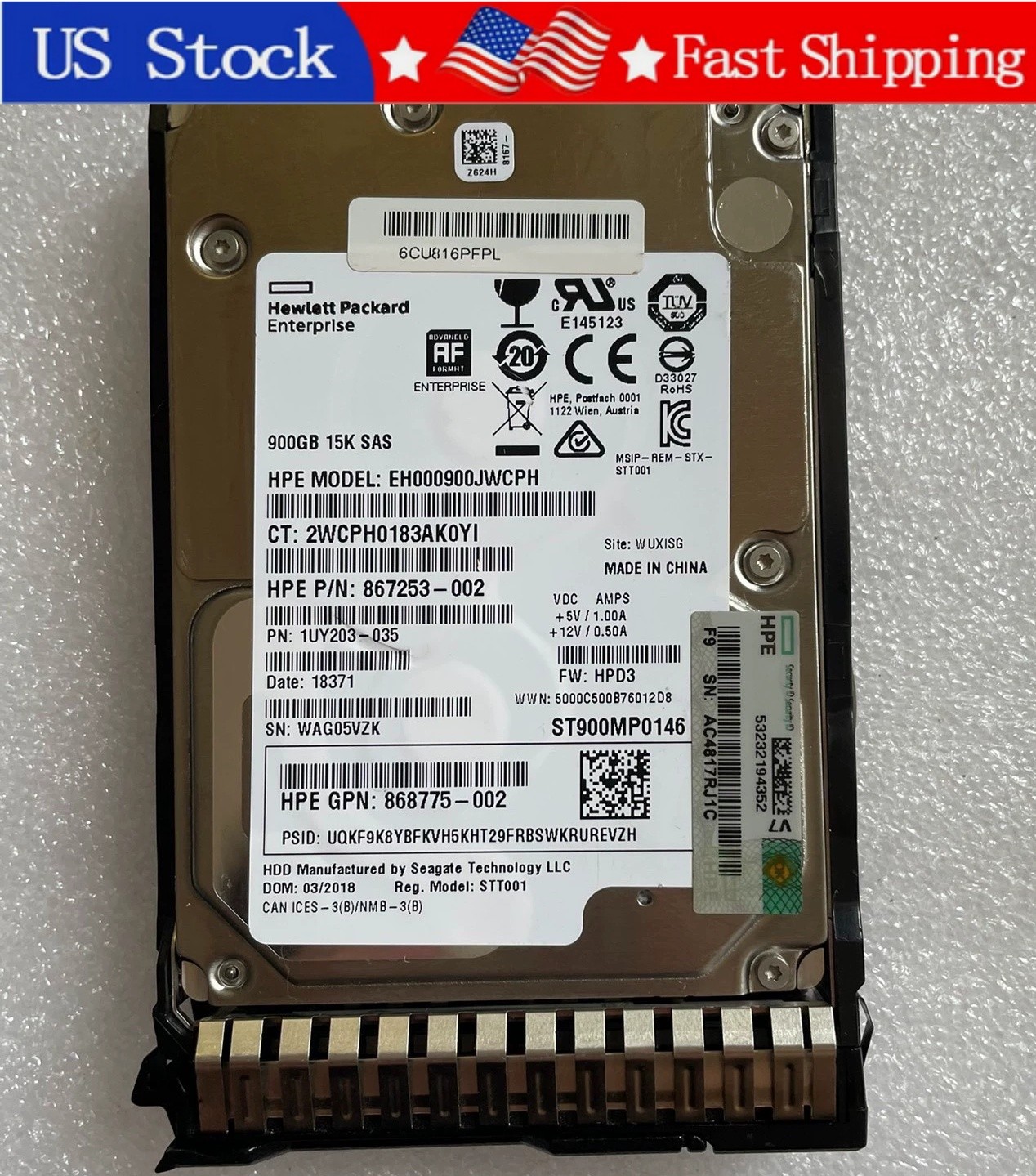 HPE 870765-B21 870798-001 867253-002 900GB 15K 12Gb SAS 2.5" SFF ENT Server HDD