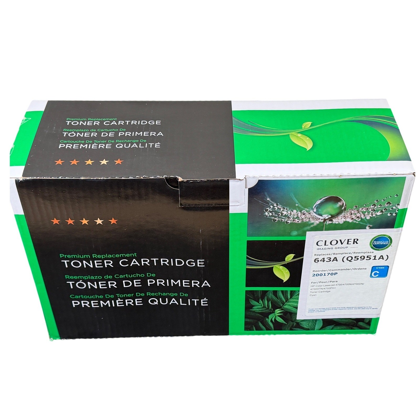 Clover 643A Q5951A Cyan Toner Cartridge for HP Color LaserJet 4700 200170P New