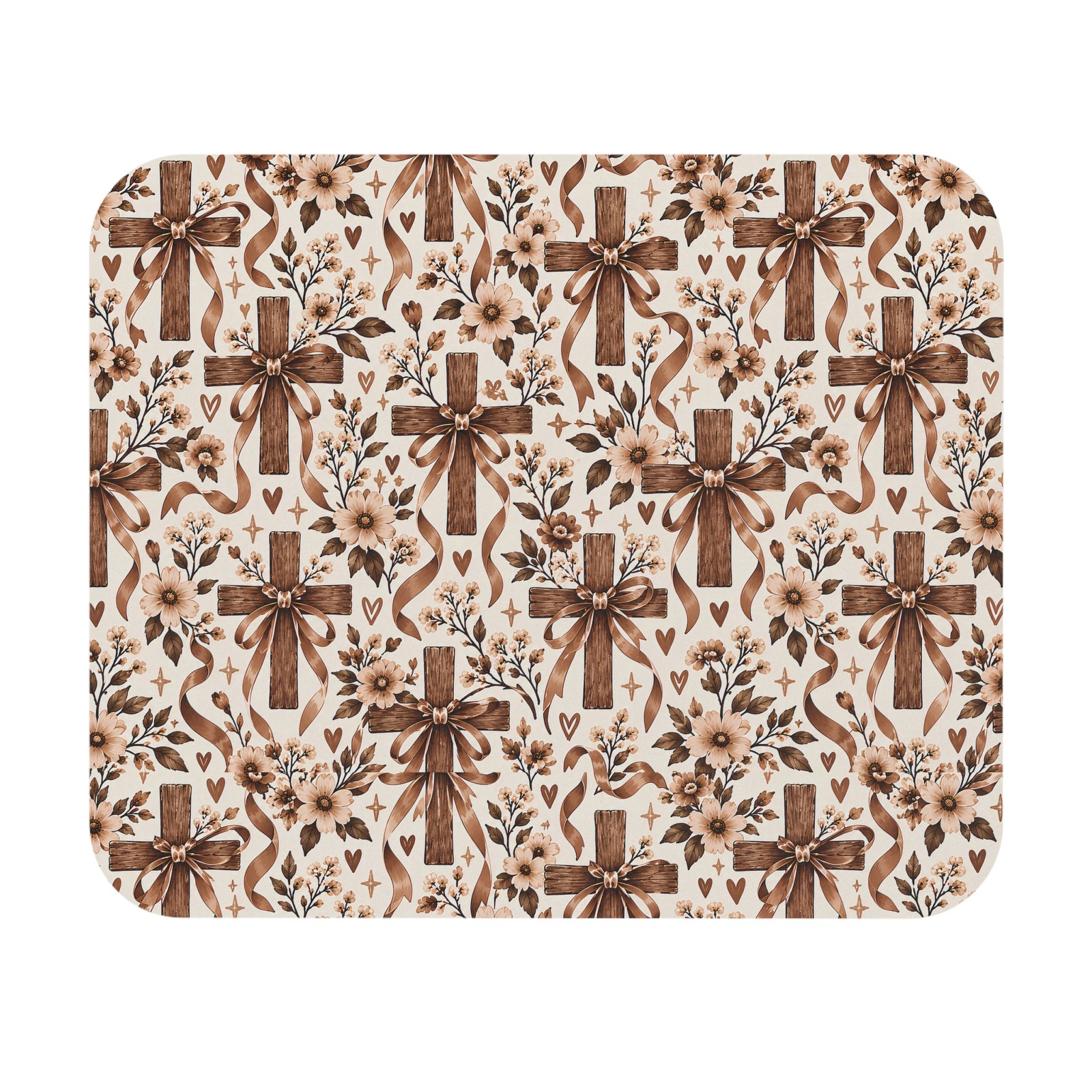 Floral Ribbon Pattern Mouse Pad — Rustic Brown Gift Bow Desk Mat