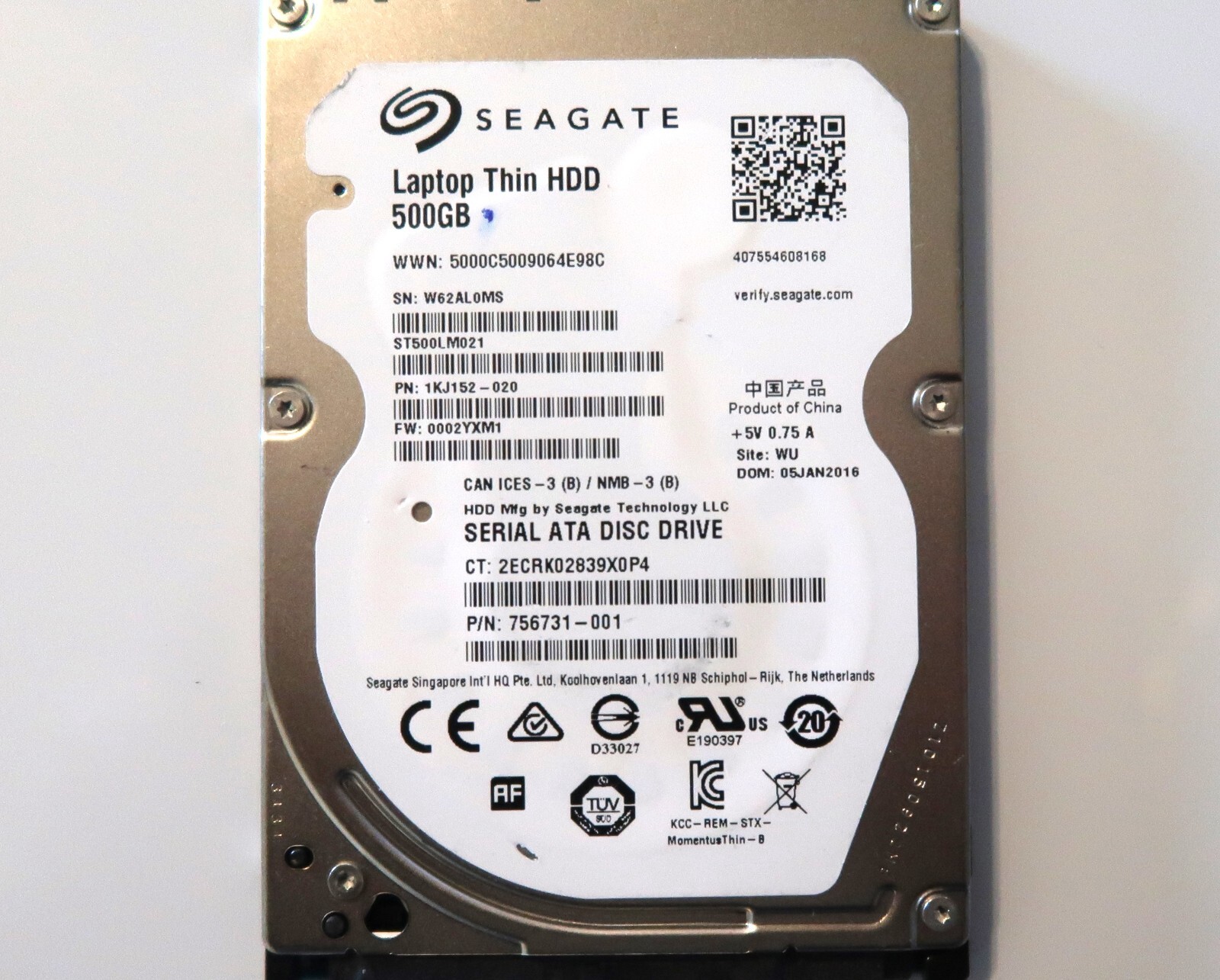 Seagate ST500LM021 1KJ152-020 (W62) WU 500gb 0002YXM1 2.5" Sata China 01/2016