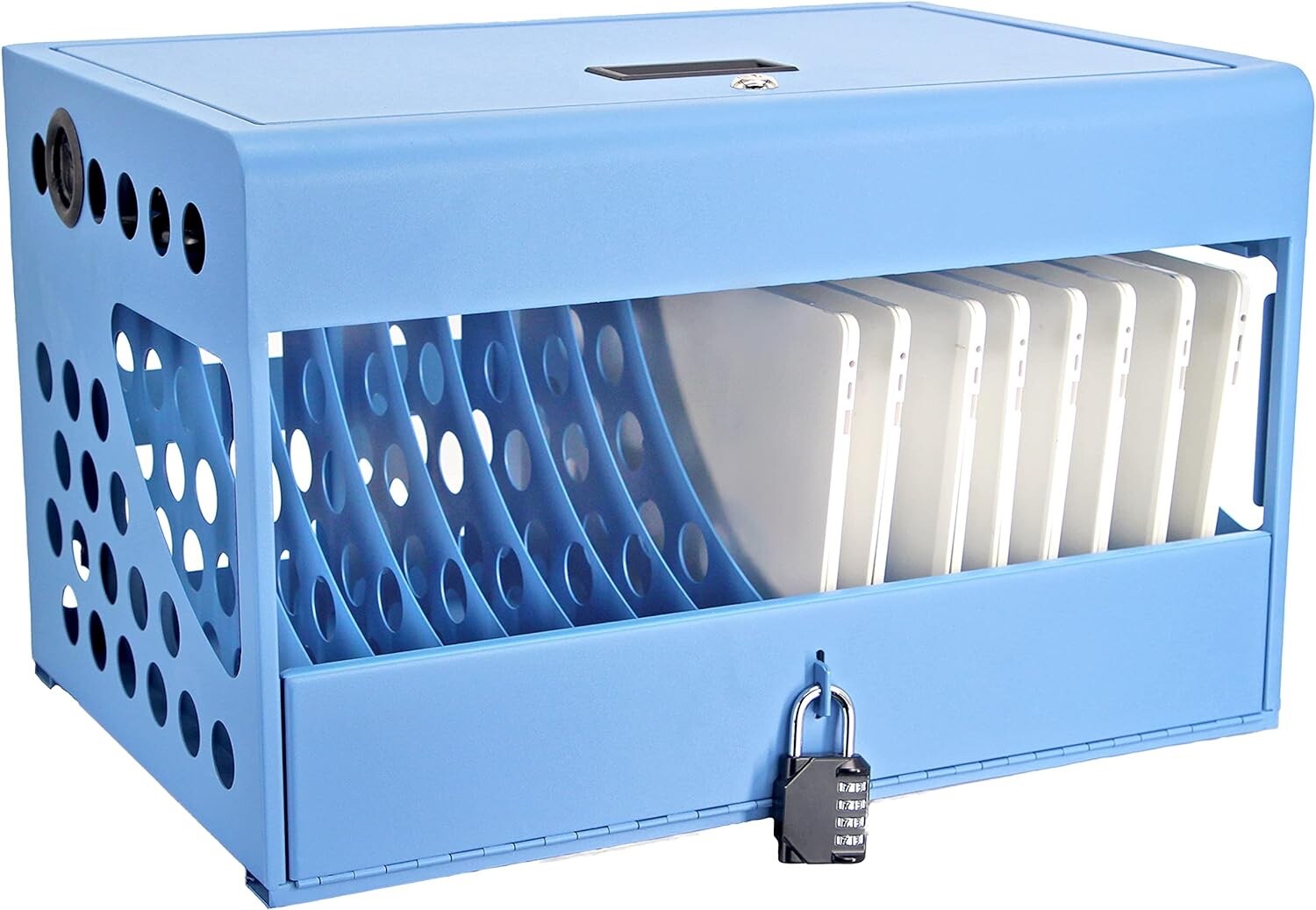 16-Device Charging Station for Chromebooks, Locking Laptop Charging Cabinet Blue