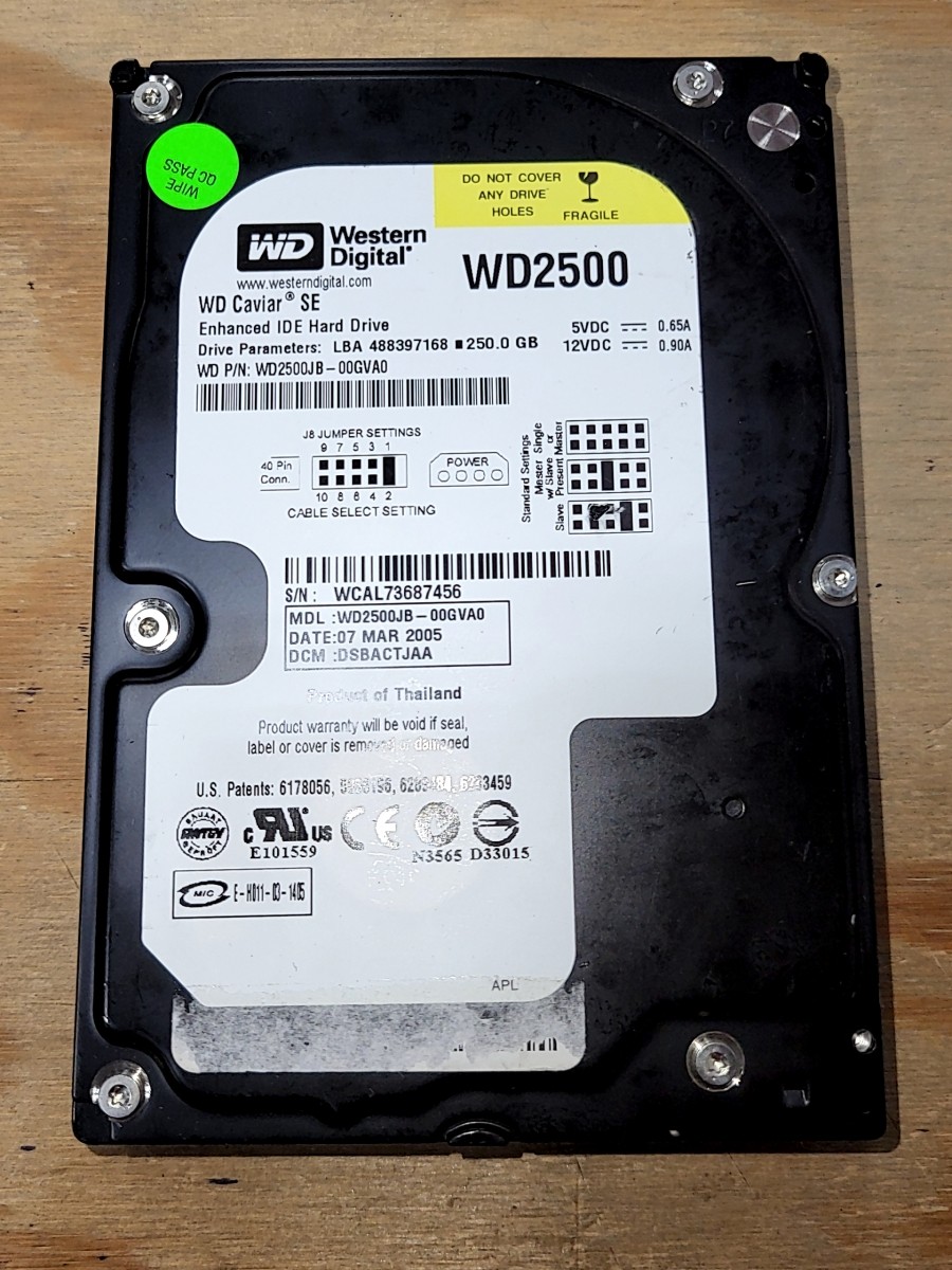 WESTERN DIGITAL WD2500 WD2500JB-00GVA0 Hard Drive 3.5" 250GB IDE