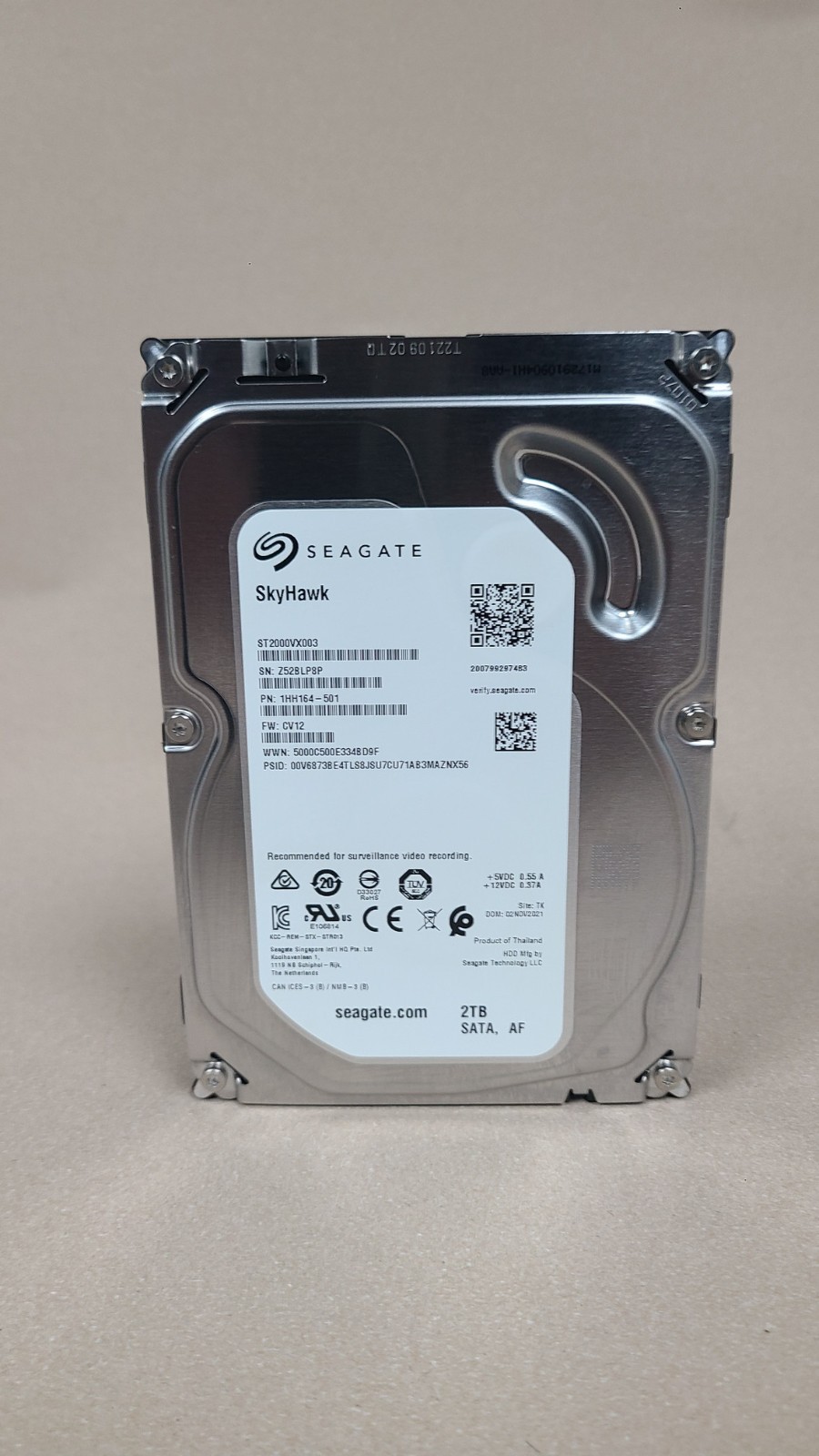 Seagate SkyHawk ST2000VX003 3.5" 2TB SATA HDD Drive PN: ST2000VX003-1HH164-501