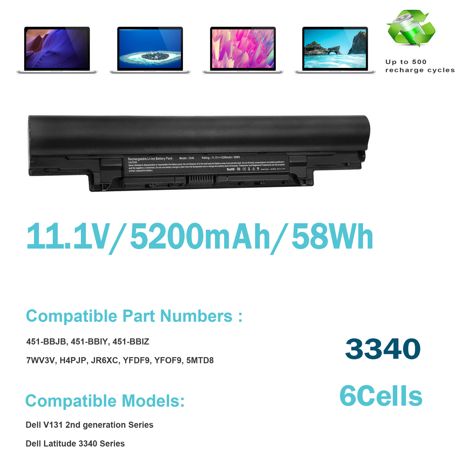 🧡LOT Battery For Dell Latitude 3340 3350 11.1V 65Wh YFDF9 HGJW8 5MTD8 451-BBIY