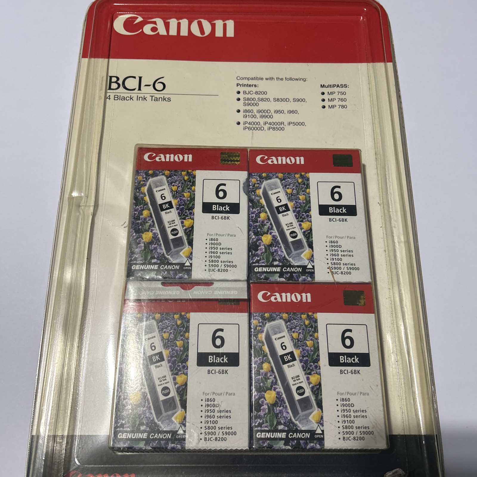 (4) Genuine Canon BCI-6BK Black Ink Tank Cartridges -Made in Japan - Ships Fast