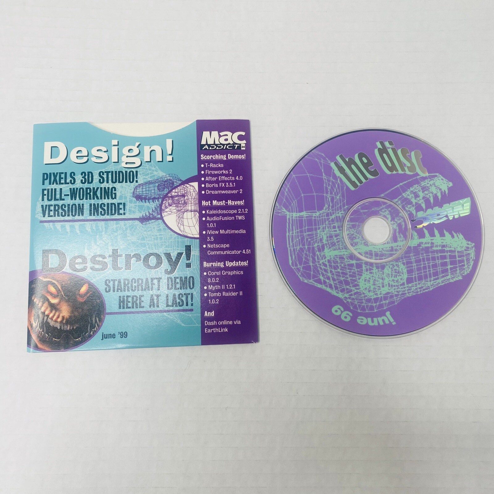 Mac Addict Magazine CD Macintosh June 1999 DESIGN Pixels 3D Vtg Software