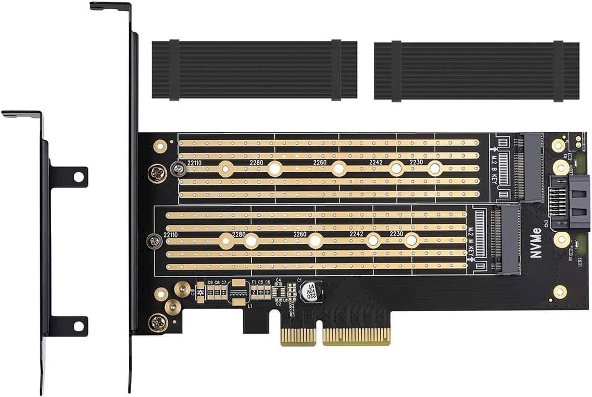 Dual M.2 PCIE Adapter for SATA or PCIE Nvme SSD with Heat Sink Solution