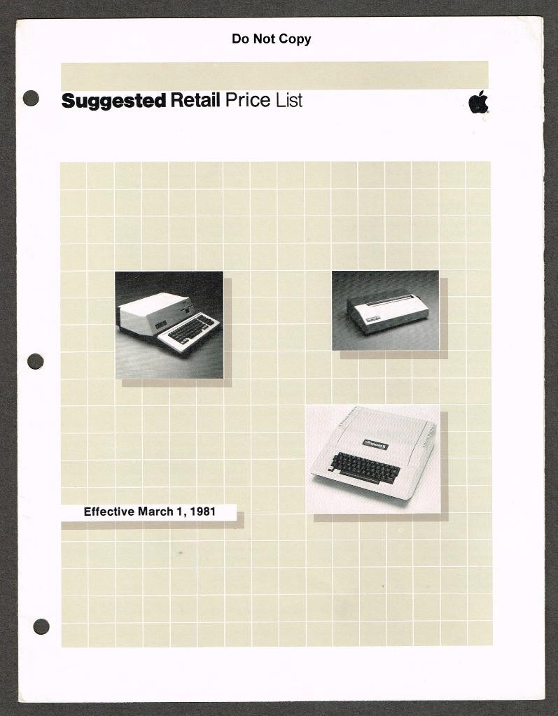 March 1, 1981 Apple II & III Computer Suggested Retail Price List, MSR# M20-0381