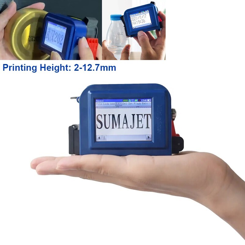 Mini handheld inkjet printer prints digital and letter logos on cardboard boxes