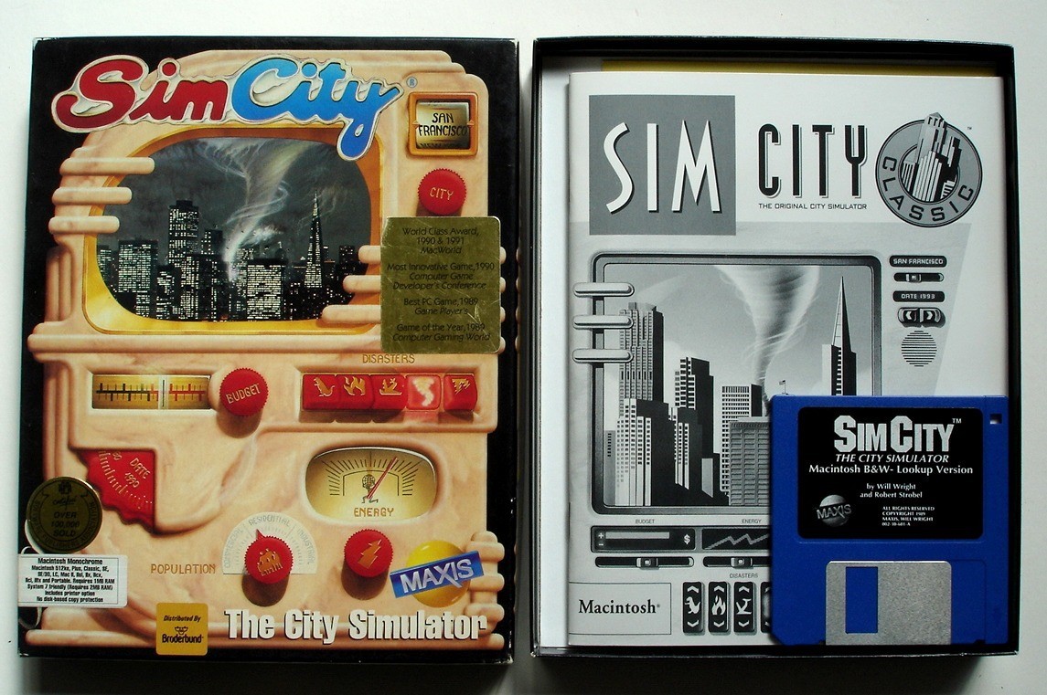 Sim City The City Simulator, 1991 Macintosh Monochrome B&W Lookup Version, Maxis