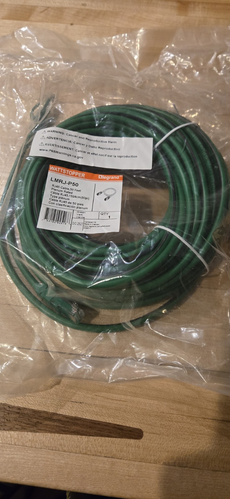 NEW LEGRAND LMRJ-P50 WATTSTOPPER 50' FOOT RJ45 CABLE PLENUM RATED