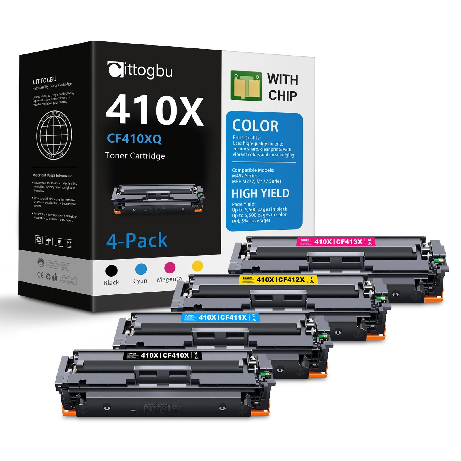 ** NEW HP Toner | 410X / 410A | Black/Color | With Chips | Compatible | 4-Pack