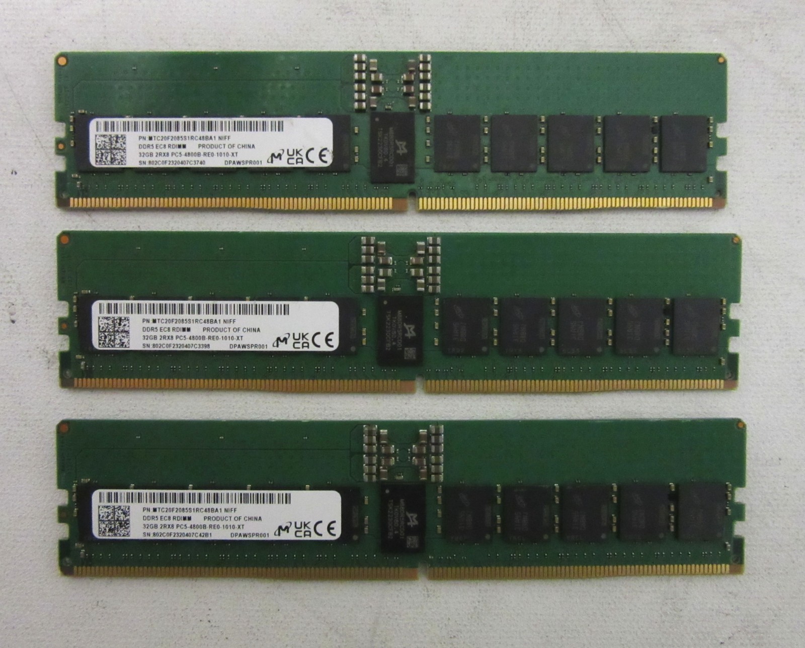 READ🔻3x 32GB Micron ECC PC5 4800B RDIMM Server RAM -MTC20F2085S1RC48BA1 NIFF