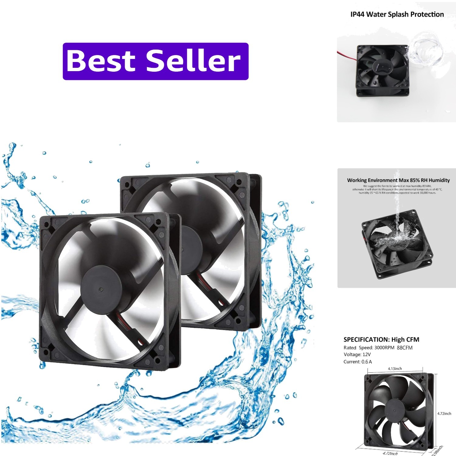 Quiet 120mm 12V Exhaust Fan with Hydraulic Bearing for RVs & Humid Environments