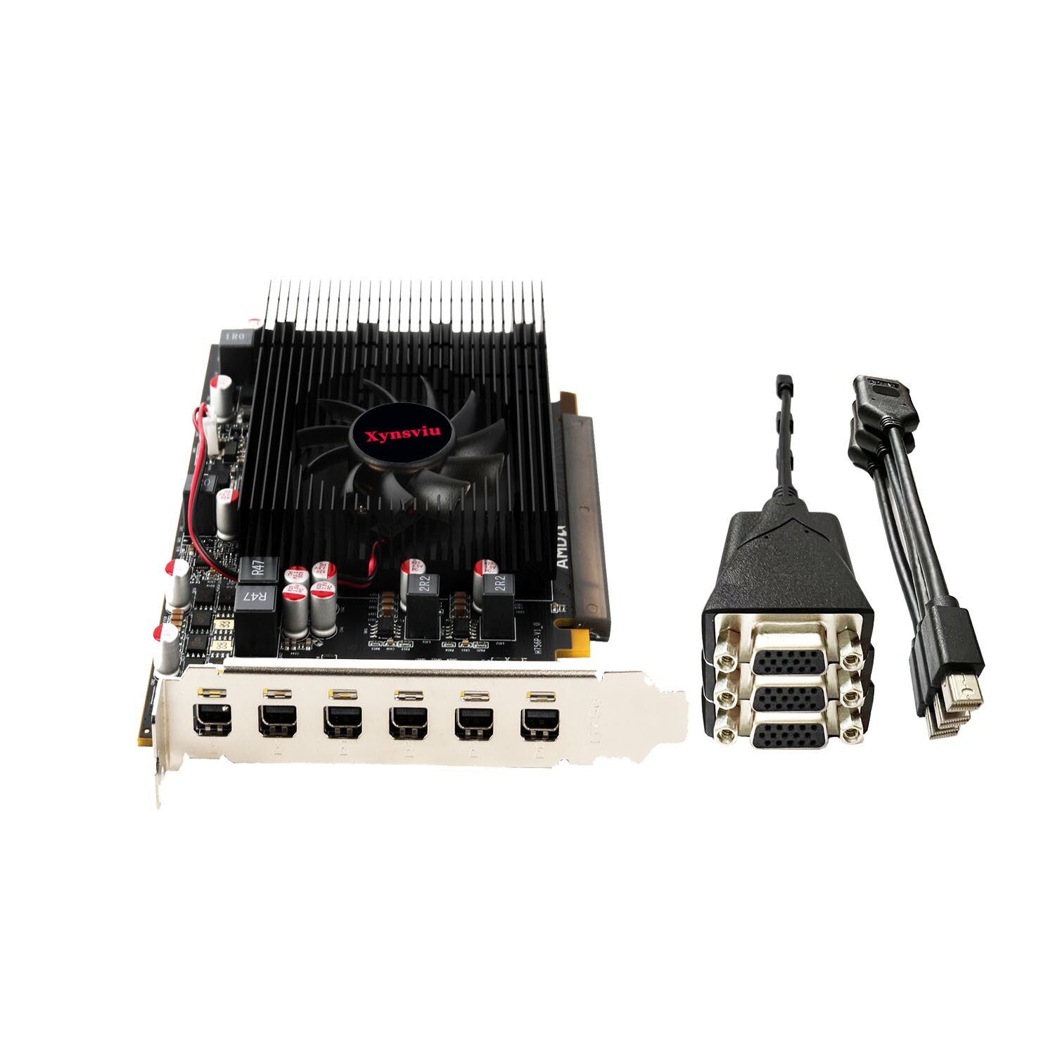 Xynsviu  Radeon R7 350 4G Video Card, GPU 6 Mini-DisplayPort to VGA Outputs