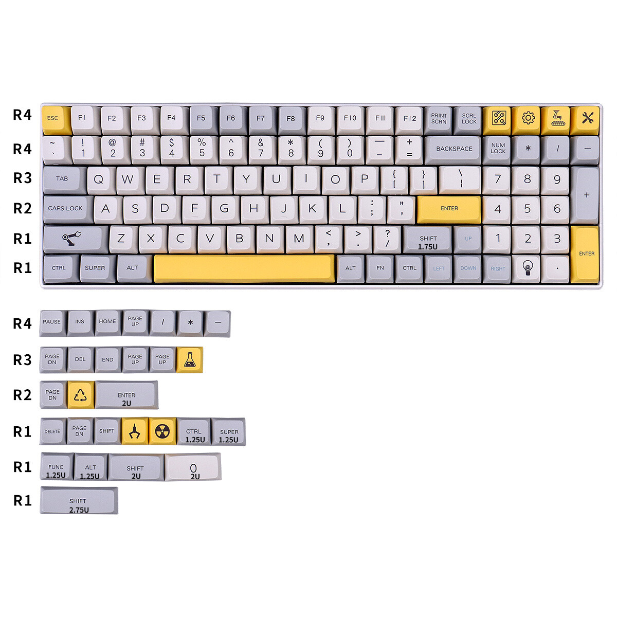 Heavy Industry Theme Keycap MDA Profile PBT Set 128 Key Dye-sub for Cherry MX