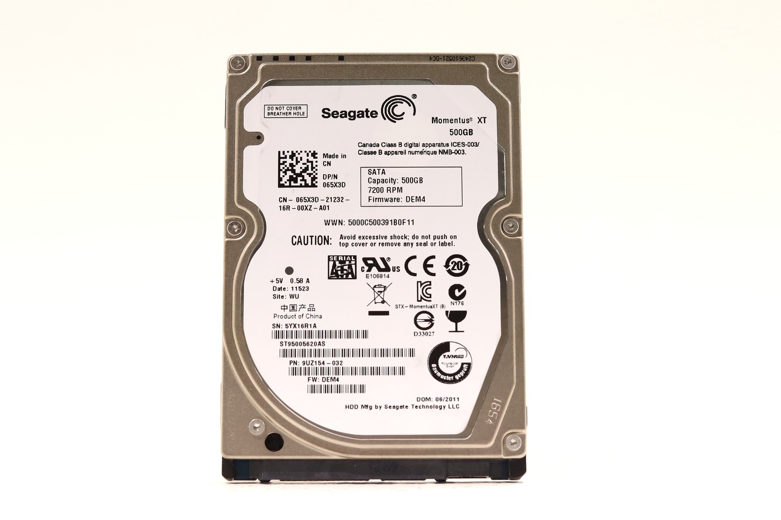 Seagate ST95005620AS 500GB 2.5" 3Gb/s 32MB 7.2K RPM SATA SSHD P/N: 9UZ154-032