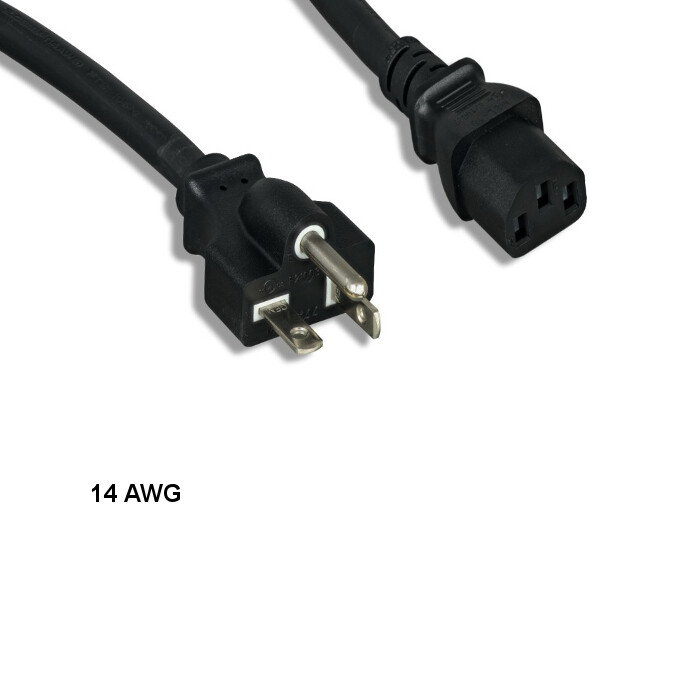 10x 12ft 14 AWG Power Cable NEMA 5-20P to IEC-60320 C13 15A/125V SJT Black