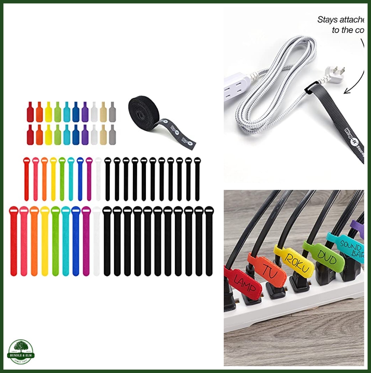 Cable Management Value Pack 61 Pieces Self-Gripping Straps Labels Organizer