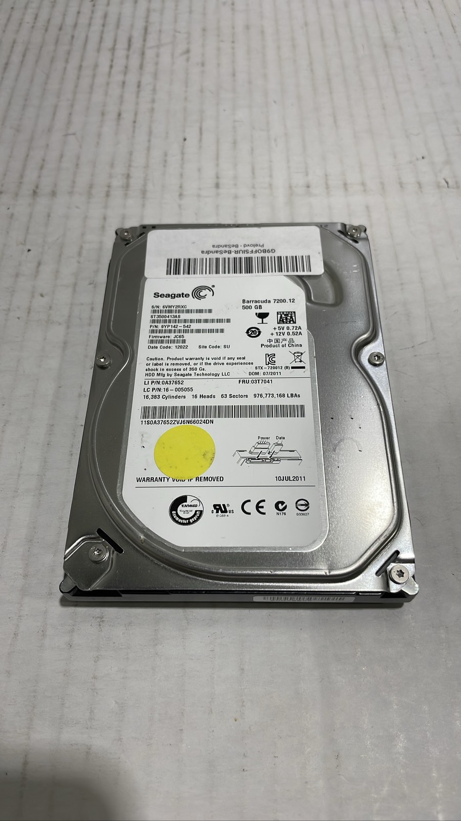 Seagate Barracuda 7200.12 500GB SATA 3.5" HDD ST3500413AS 9YP142-542