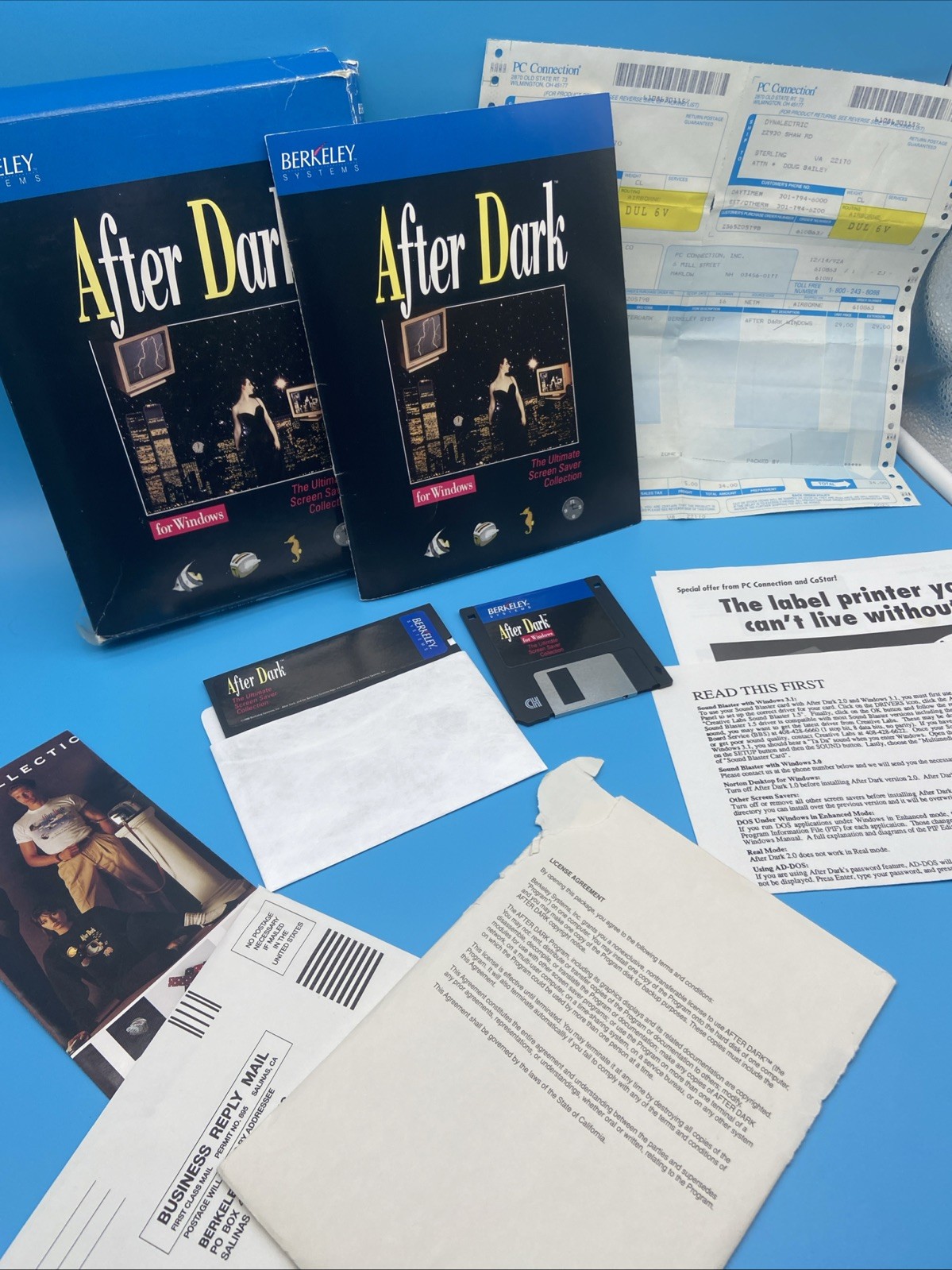 Vintage After Dark Windows 3.1 - BIG BOX - Rare 3.5 & 5.25 Disks w/ 1992 Receipt