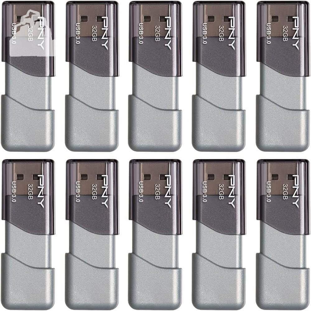 PNY 32GB Turbo Attaché 3 USB 3.0 Flash Drive, Silver (Pack of 10)