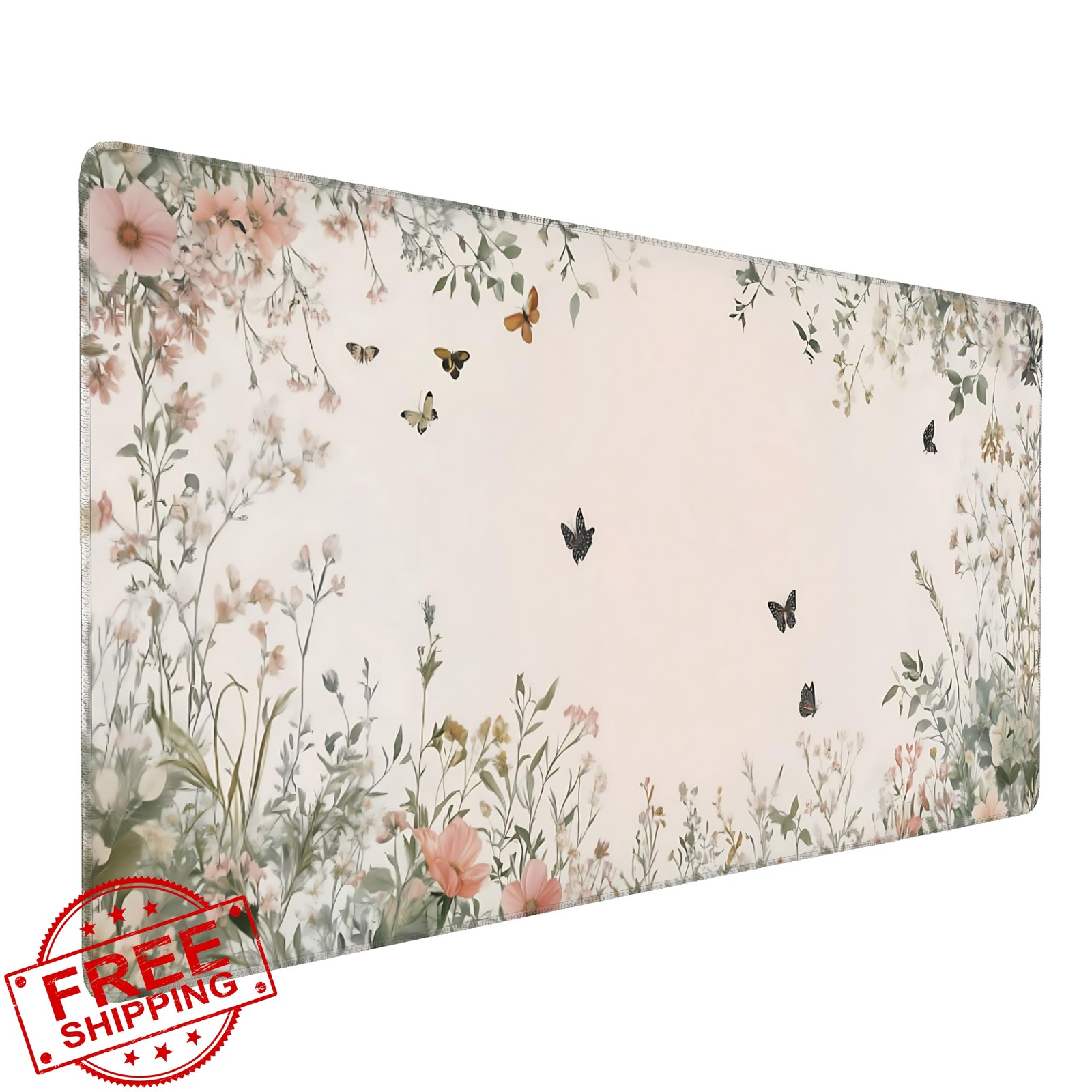 Cute Floral Aesthetic Wildflower Large Mouse Pad, Pink Macaron Desk Mat with ...