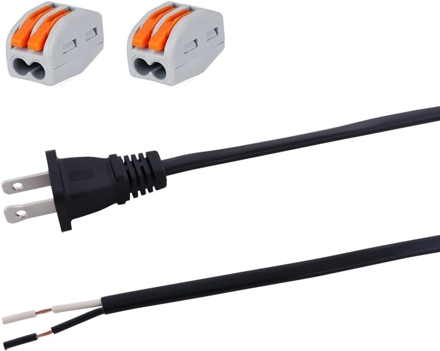Replacement Power Cord Pigtail 18AWG 2 Prong 6FT Flat Shape 2 Wire Power Supply 
