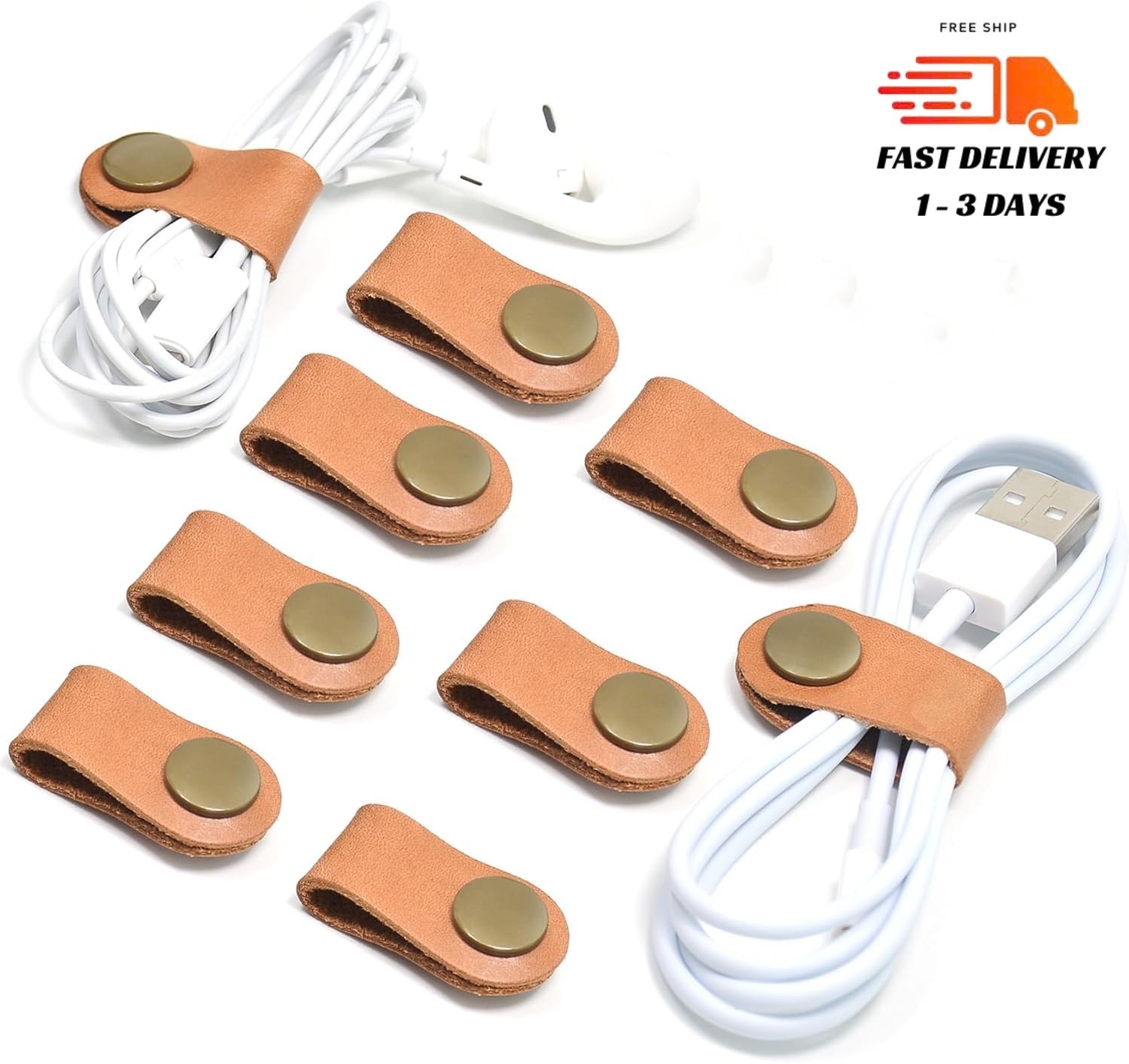 Organizador de cables, paquete de 10, soporte para cables, clips de cuero para.