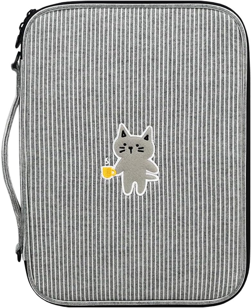 Stripe Kitty 11 Inch Tablet Pouch with Handle | Vintage-Inspired Fabric Cute Lap