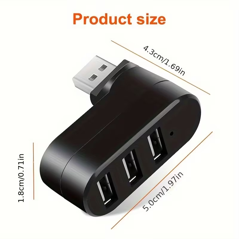 2.0 Rotating 3-Port USB Hub with 360° Swivel Base