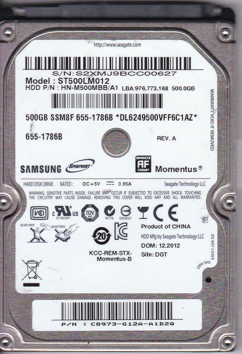Samsung ST500LM012 pn:C8973G12AA1D2Q HN-M500MBB/A1 DGT 500GB SATA 2.5" 5408