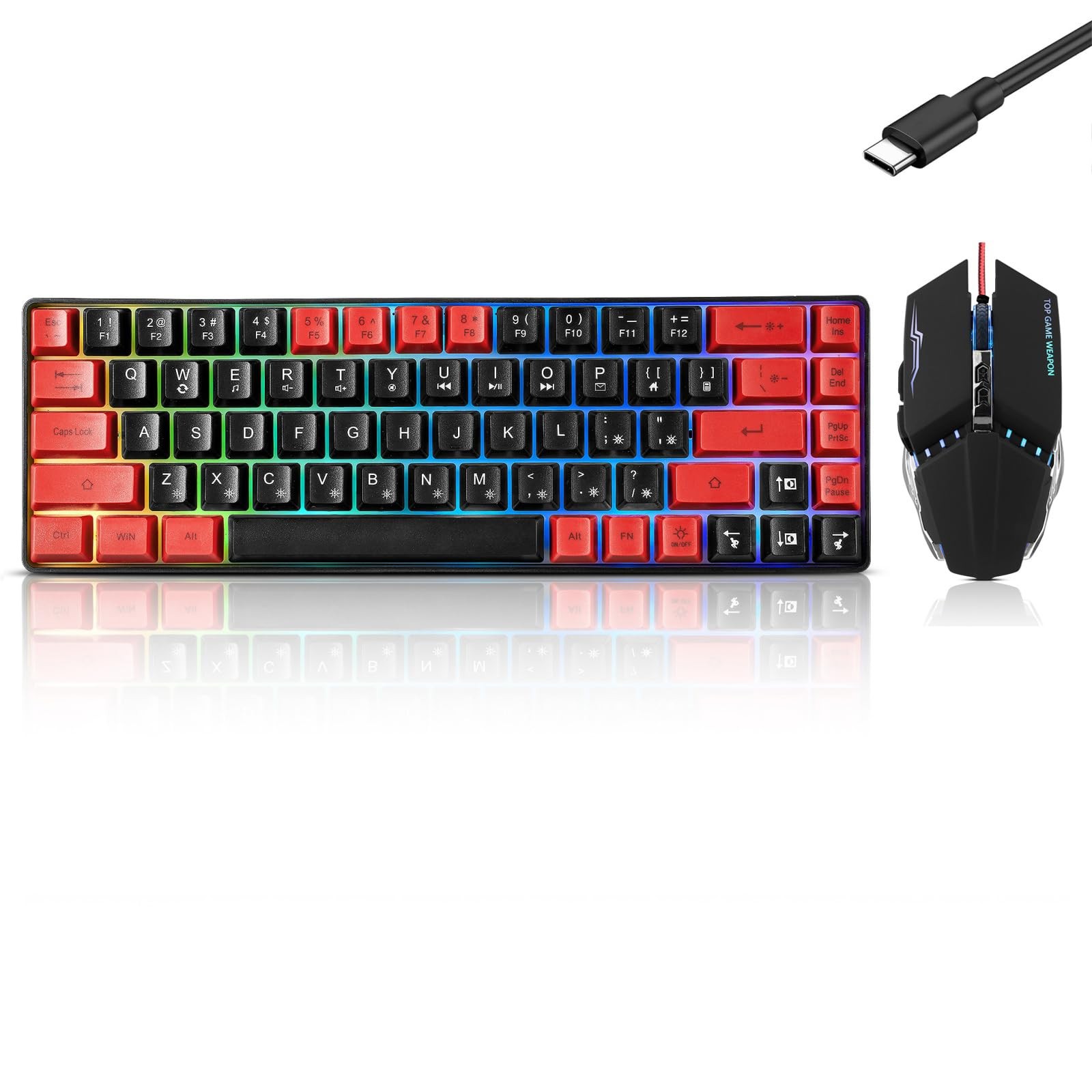 Guiheng Wired 60% Gaming Keyboard and Mouse Combo, UltraCompact 61 Keys RGB B...