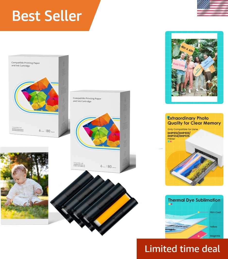 Compatible with Liene Amber M100/M200/M110/M210 4 x 6" Photo Printer 160 Shee...