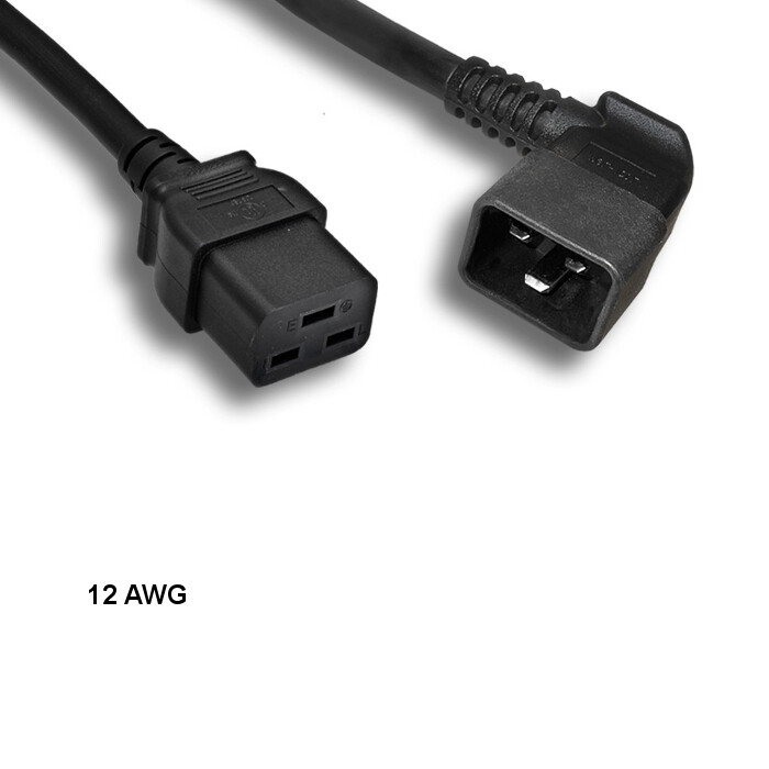[10X] 10ft 12 AWG AC Power Cable Left Angled C20 to C19 20A/250V SJT PDU/UPS