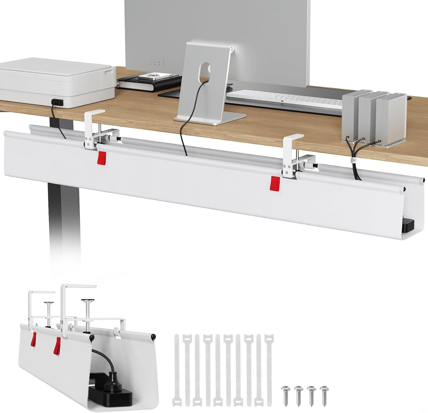 Univivi No Drill under Desk Cable Management Tray, 48" Cord Organizer for Table,