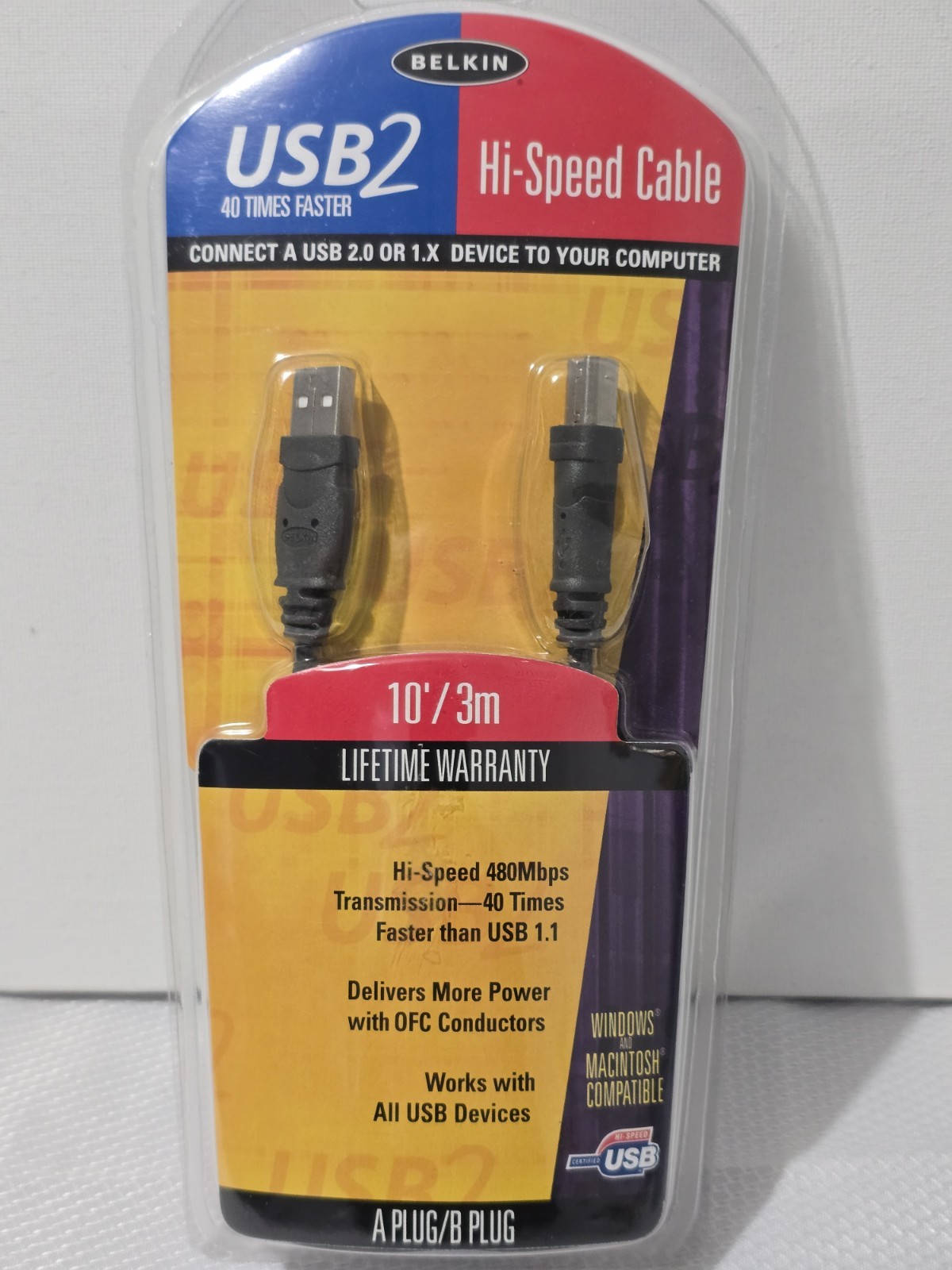 Belkin  F3U133-10 USB-2 High Speed Cable 10' A-Plug/B-Plug UPC 722868130704