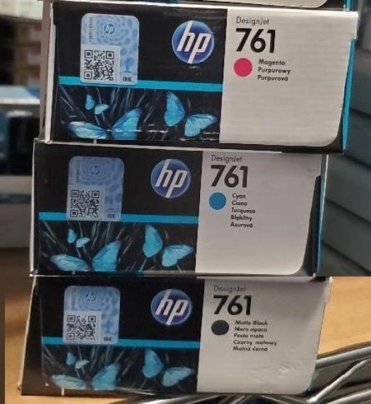 New Genuine OEM Factory Sealed HP 761 Set of 3 Inkjet Cartridges 2021-2022