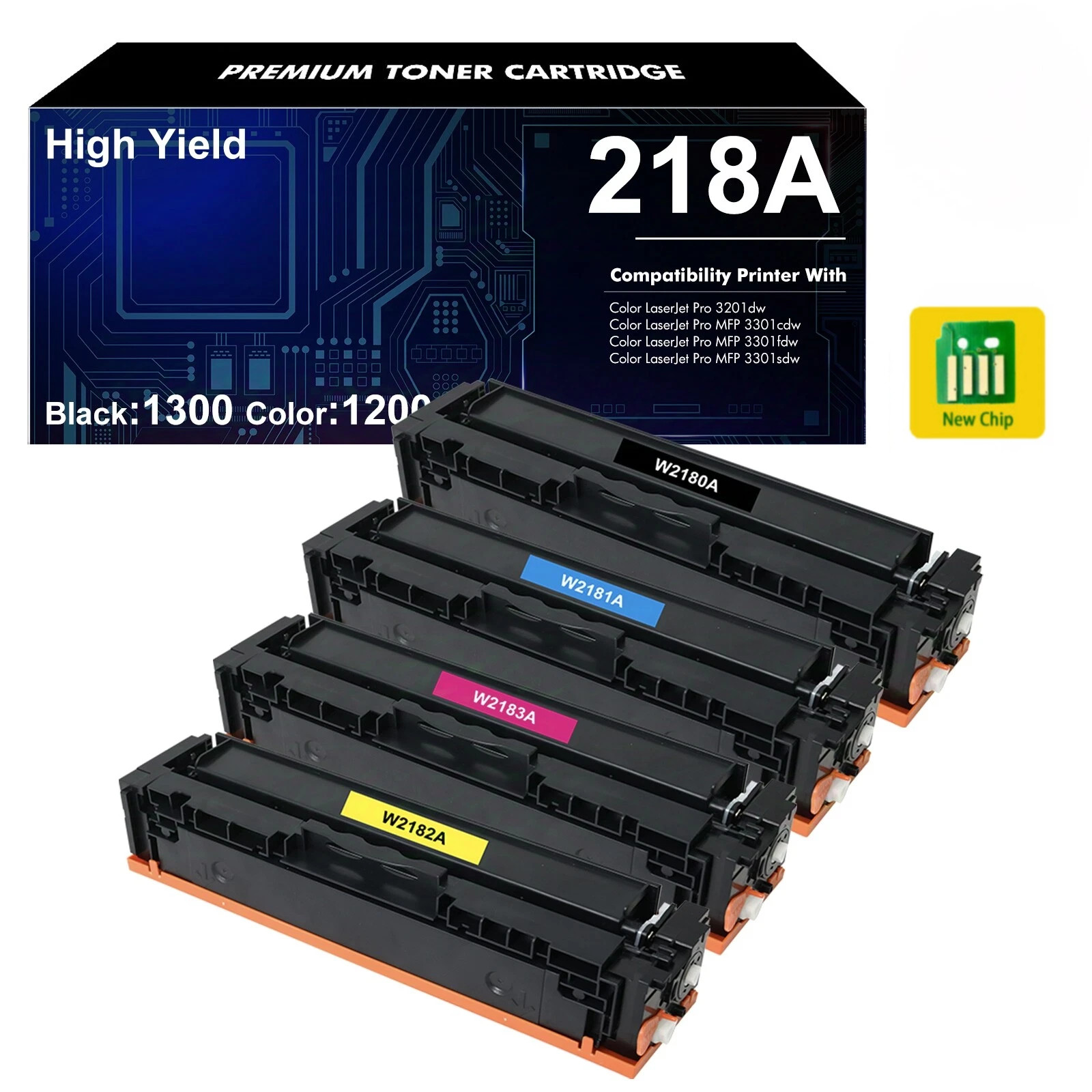 4PK 218A W2180A Toner for HP Color LaserJet Pro MFP 3301cdw 3301fdw [WITH CHIP]