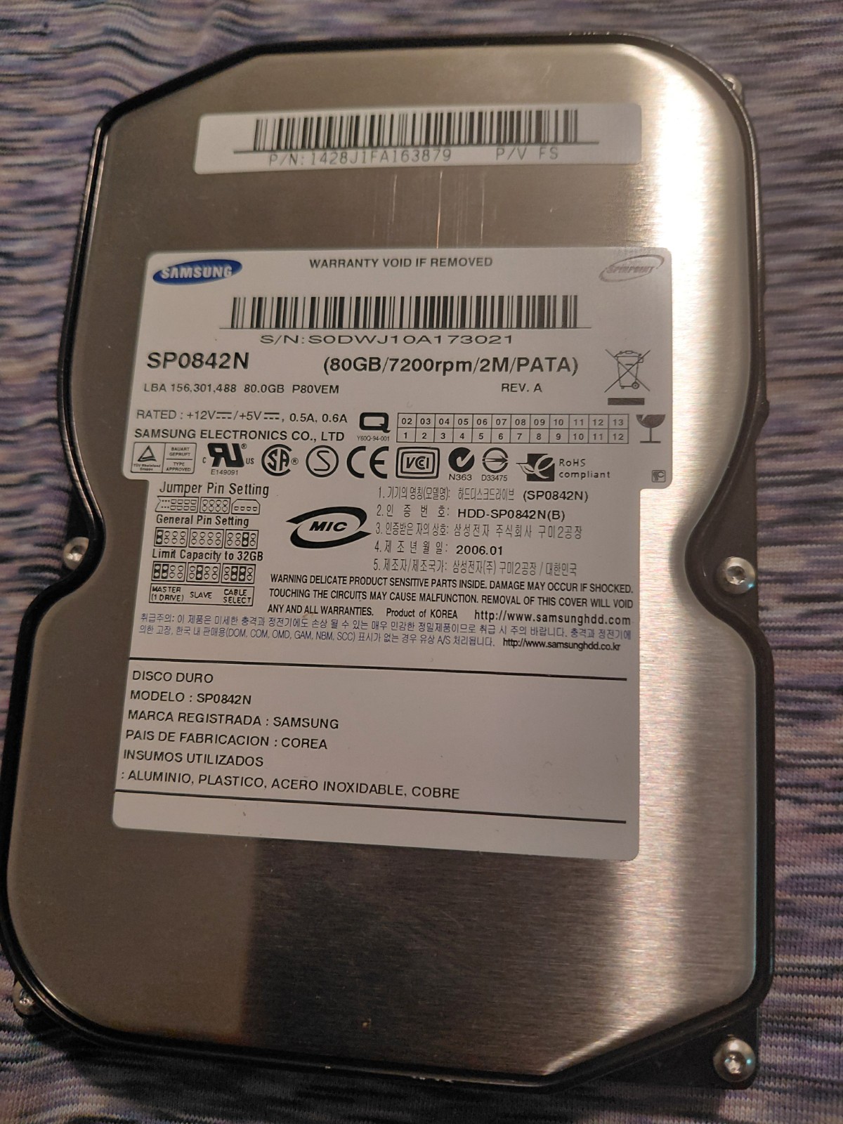 Samsung SpinPoint SP0842N 80GB 7200RPM 2MB 3.5in PATA Internal HDD PC