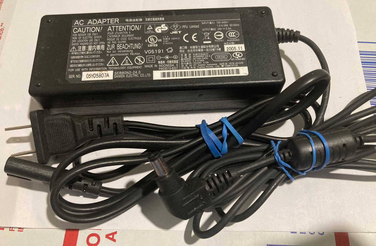 Genuine SANKEN Fujitsu SED80N2-24.0 AC Adapter Power Supply charger 24V 2.5A