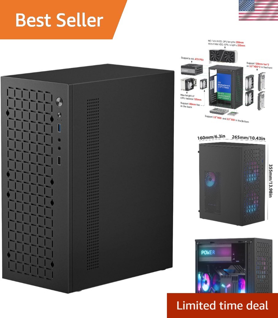 Durable Mini PC Case for Micro ATX and ITX Motherboards - Black Stainless Steel