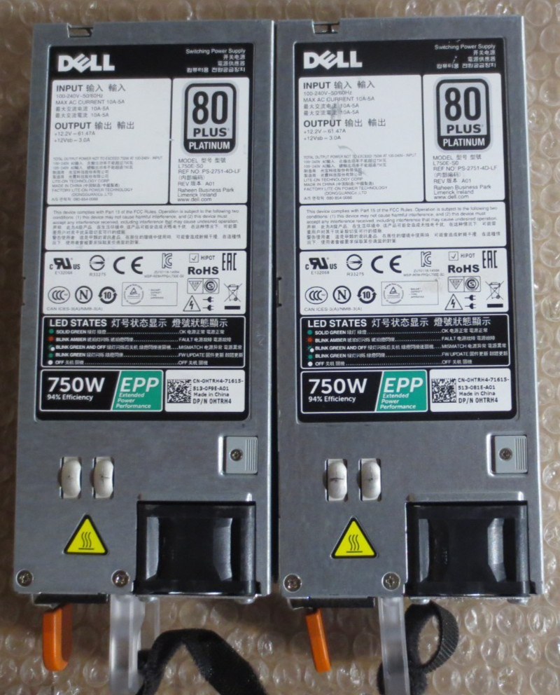 LOT OF 2 Dell L750E-S0 750W Server Power Supply(0HTRH4)