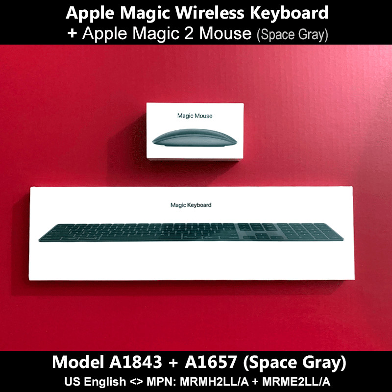 Apple Magic Wireless Keyboard + Magic 2 Mouse- Space Gray -  A1843 + A1657
